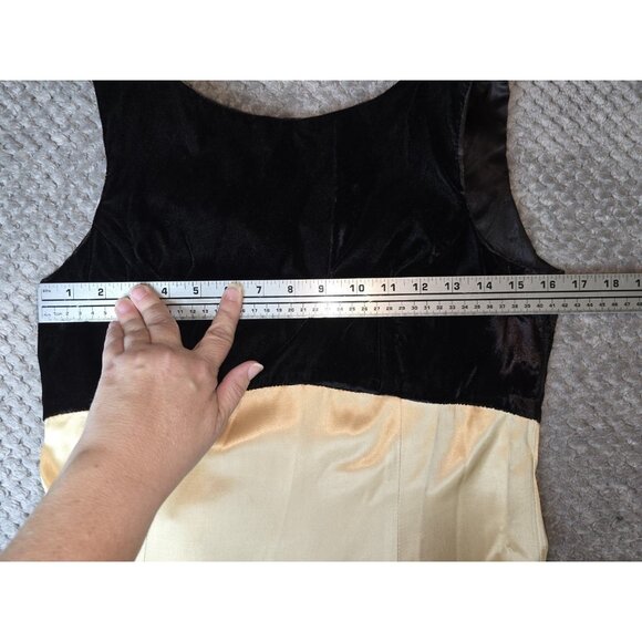 Vintage 90s Jessica McClintock Black Velvet & Champagne Satin Maxi Dress Gown S - Picture 5 of 6